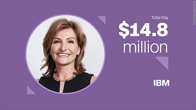 Bridget van Kralingen &ndash; Ph&oacute; chủ tịch cấp cao về dịch vụ kinh doanh to&agrave;n cầu IBM&nbsp;Thưởng tiền mặt: 3,4 triệu USD&nbsp;Cổ phiếu v&agrave; quyền mua b&aacute;n cổ phần: 11,4 triệu USD&nbsp;