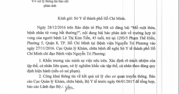 Bộ Y tế yêu cầu xác minh vụ “mổ ruột thừa, bệnh nhân tử vong bất thường?”