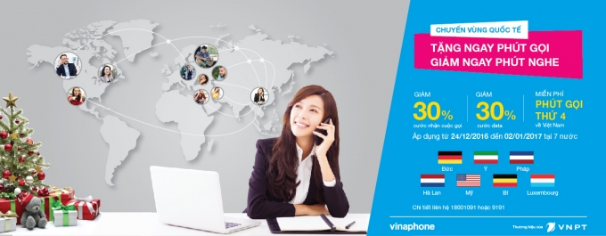 VinaPhone giảm đến 30% cước c&aacute;c dịch vụ Chuyển v&ugrave;ng quốc tế