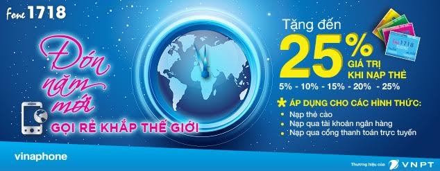 Dịch vụ gọi quốc tế gi&aacute; rẻ Fone1718 khuyến mại 25% gi&aacute; trị thẻ nạp