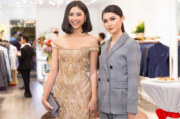 Th&ugrave;y Dung diện vest c&aacute; t&iacute;nh đến mừng Hoa hậu Ngọc H&acirc;n l&agrave;m b&agrave; chủ