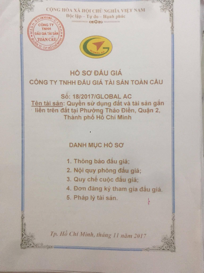 Hồ sơ đấu gi&aacute; t&agrave;i sản của C&ocirc;ng ty To&agrave;n Cầu.