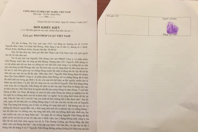 Đơn của B&agrave; Đặng Thị Vạn gửi đến T&ograve;a soạn Ph&aacute;p luật Plus.