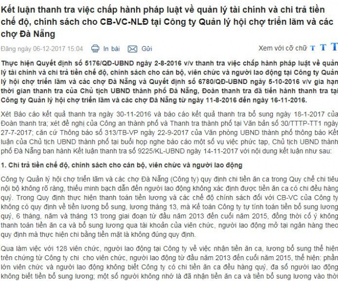 Từ việc n&agrave;y, Chủ tịch UBND TP Đ&agrave; Nẵng giao Sở Nội vụ chủ tr&igrave; phối hợp với Sở C&ocirc;ng Thương kiểm tra, xử l&yacute; v&agrave; đề xuất phương &aacute;n xử l&yacute; đối với c&aacute;c tập thể v&agrave; c&aacute; nh&acirc;n c&oacute; vi phạm.