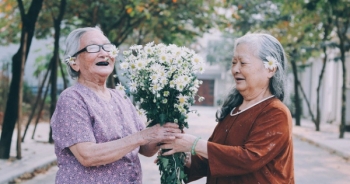 Bộ ảnh đôi bạn già 80 tuổi bên cúc họa mi gây xúc động dân mạng