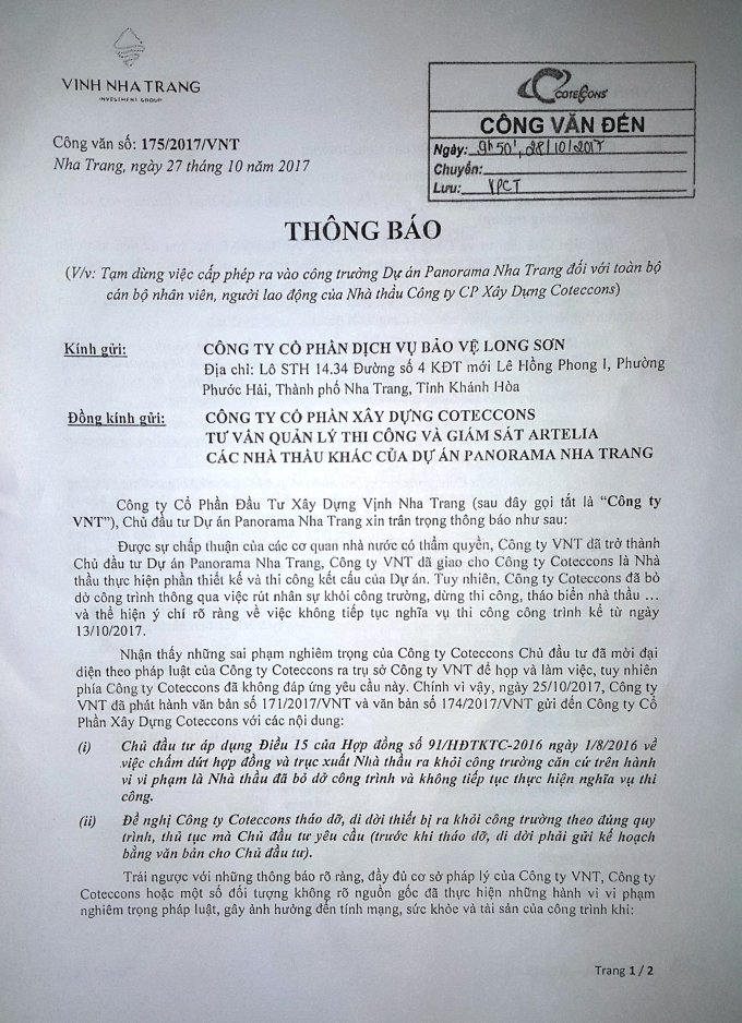 Tranh chấp tại Dự &aacute;n Panorama Nha Trang: Chủ đầu tư ngăn cản nh&agrave; thầu khắc phục sự cố sau b&atilde;o?
