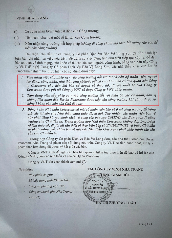 Th&ocirc;ng b&aacute;o của C&ocirc;ng ty Vịnh Nha Trang