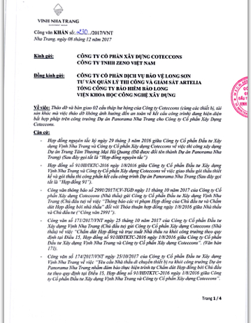 C&ocirc;ng văn khẩn của C&ocirc;ng ty Vịnh Nha Trang