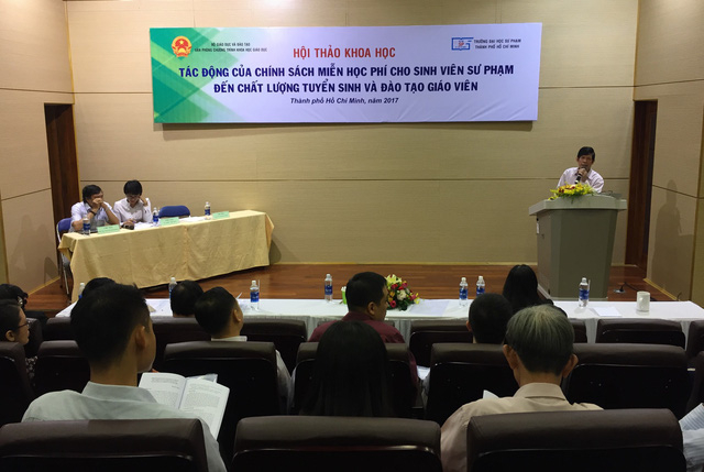 Hội thảo về T&aacute;c động của ch&iacute;nh s&aacute;ch miễn học ph&iacute; đối với chất lượng tuyển sinh v&agrave; đ&agrave;o tạo gi&aacute;o vi&ecirc;n tổ chức tại trường ĐH Sư phạm TP.HCM thu h&uacute;t nhiều đại diện đến từ c&aacute;c trường sư phạm trong cả nước