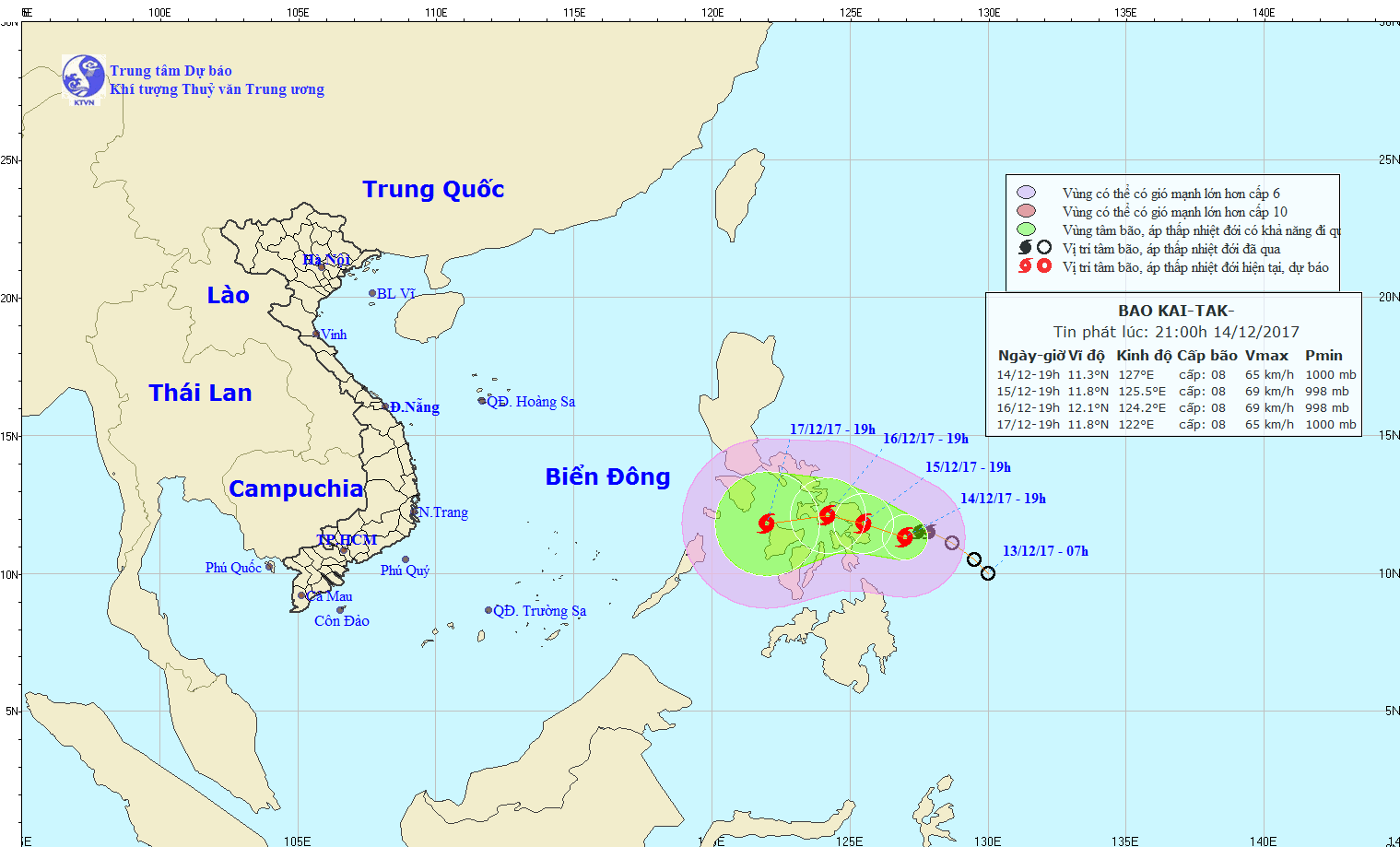 Dự b&aacute;o vị tr&iacute;, hướng đi của cơn b&atilde;o gần Biển Đ&ocirc;ng. Ảnh: nchmf.gov.vn