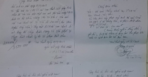 Cần làm rõ và xử lý nghiêm vụ thu tiền xử phạt hành chính bằng giấy viết tay