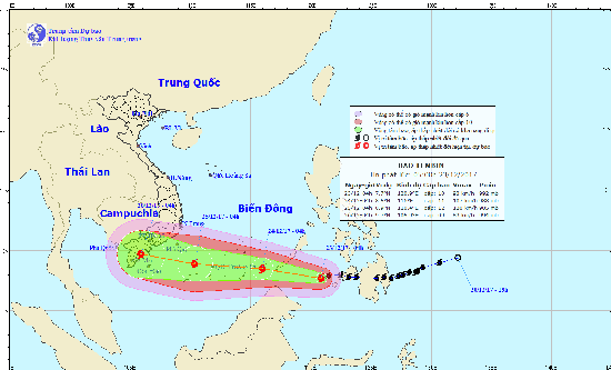 Dự kiến đường đi của b&atilde;o. Nguồn ảnh: Trung t&acirc;m Dự b&aacute;o kh&iacute; tượng thủy văn
