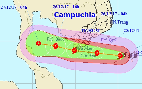 Bão Tembin đang suy yếu