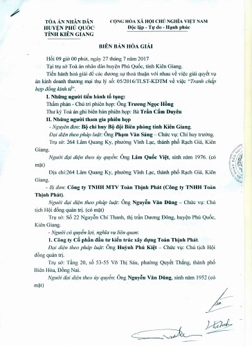 Bi&ecirc;n bản h&ograve;a giải ng&agrave;y 27/7/2017