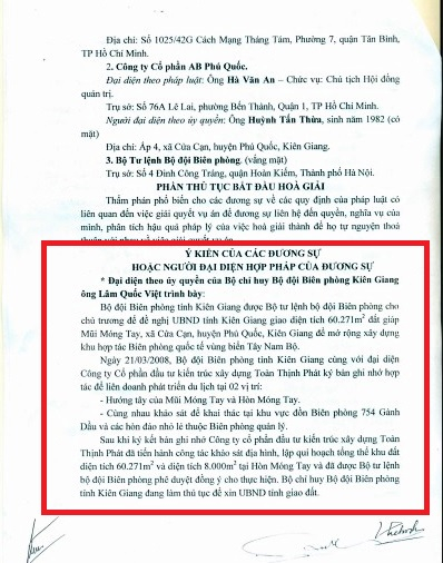 BCH BĐBP Ki&ecirc;n Giang thừa nhận c&oacute; k&yacute; kết c&aacute;c văn bản hợp t&aacute;c với Cty CP Đầu tư To&agrave;n Thịnh Ph&aacute;t v&agrave; Cty To&agrave;n Thịnh Ph&aacute;t
