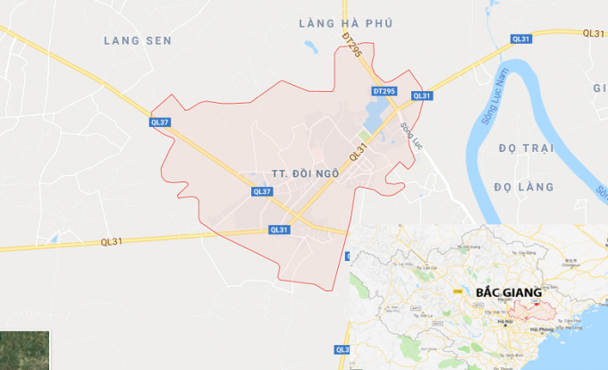 Thị trấn Đồi Ng&ocirc; (m&agrave;u hồng) nơi xảy ra vụ tai nạn tr&ecirc;n.&nbsp;Ảnh:&nbsp;Google Maps.