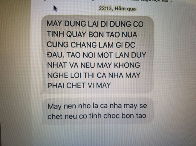 Nội dung t&iacute;n nhắn đe dọa