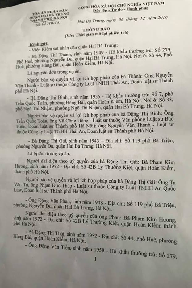Sau nhiều lần mở ra lại ho&atilde;n phi&ecirc;n t&ograve;a, th&igrave; lần kế tiếp mở phi&ecirc;n t&ograve;a sẽ diễn ra v&agrave;o ng&agrave;y 14/12/2018.