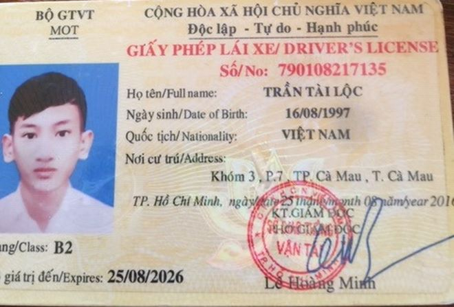 Bằng l&aacute;i xe giả do Trần T&agrave;i Lộc sử dụng g&acirc;y tai nạn giao th&ocirc;ng nghi&ecirc;m trọng