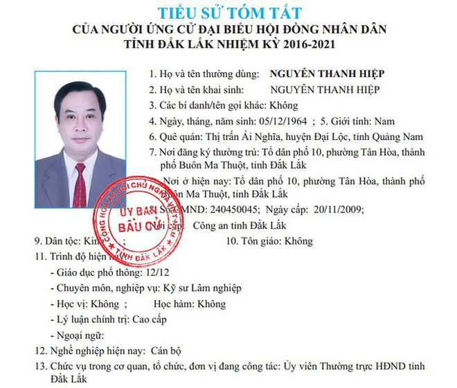 Tiểu sử t&oacute;m tắt của &ocirc;ng Hiệp.