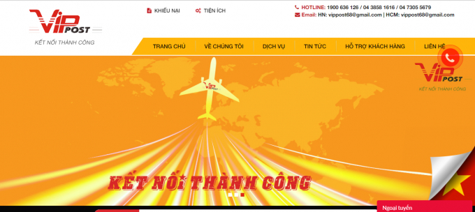 Ảnh chụp m&agrave;n h&igrave;nh website CTCP Chuyển ph&aacute;t nhanh VIP. Nguồn: vippost.com.vn.