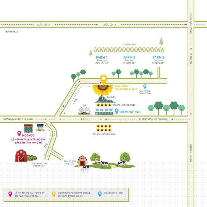 Sơ đồ chỉ dẫn Cánh đồng hoa hướng dương của Trang trại TH.