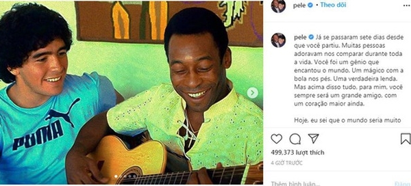 "Vua bóng đá" Pele viết tâm thư tưởng nhớ huyền thoại Maradona