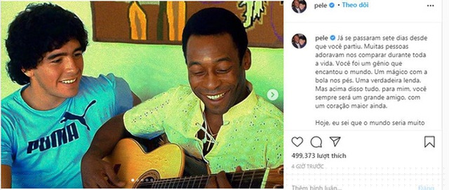 Pele viết tâm thư tưởng nhớ Maradona trên mạng xã hội