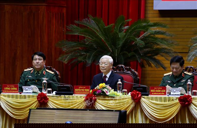 Tổng Bí thư, Chủ tịch nước Nguyễn Phú Trọng, Bí thư Quân ủy Trung ương chủ trì Hội nghị. Ảnh: TTXVN