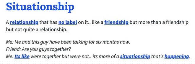 Định nghĩa về mối quan hệ Situationship theo Urban Dictionary (Ảnh: Urban Dictionary).