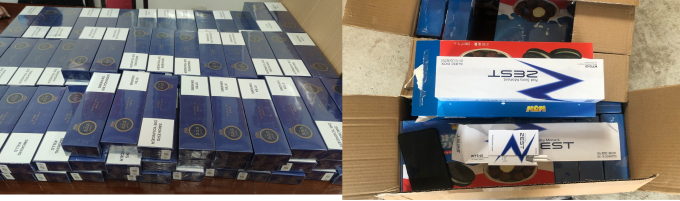 2.160 bao thuốc lá ngoại nhập lậu vừa bị lực lượng chức năng Lào Cai phát hiện, tạm giữ để điều tra. Ảnh Cục QLTT Lào Cai
