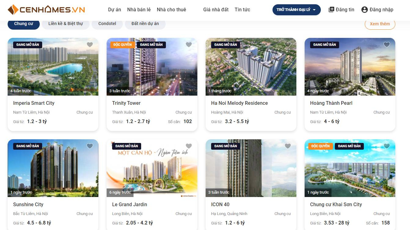 Giao diện của Cenhomes.vn - một proptech tiên phong tại Việt Nam