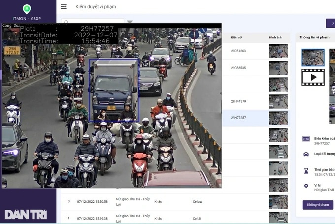 H&igrave;nh ảnh c&aacute;c xe qu&aacute; khổ bị camera th&ocirc;ng minh ph&aacute;t hiện, đưa ra cảnh b&aacute;o.