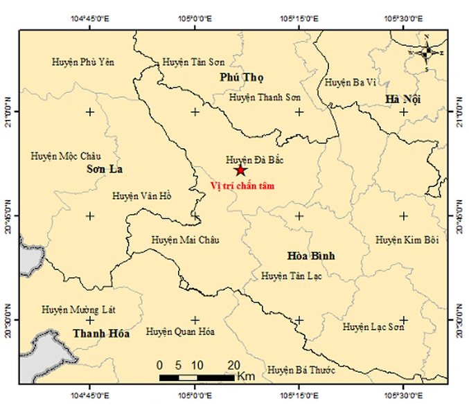 Bản đồ t&acirc;m chấn động đất. (Ảnh: Viện Vật l&yacute; địa cầu).