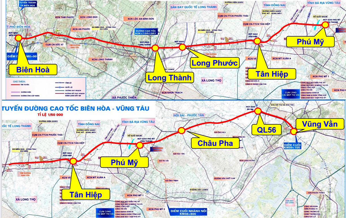 Cao tốc Biên Hòa - Vũng Tàu giai đoạn 1 dài khoảng 53,7km.