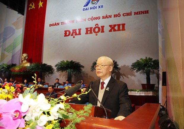 Tổng Bí thư Nguyễn Phú Trọng phát biểu chỉ đạo Đại hội đại biểu toàn quốc Đoàn Thanh niên Cộng sản Hồ Chí Minh. (Ảnh: Trí Dũng/TTXVN)