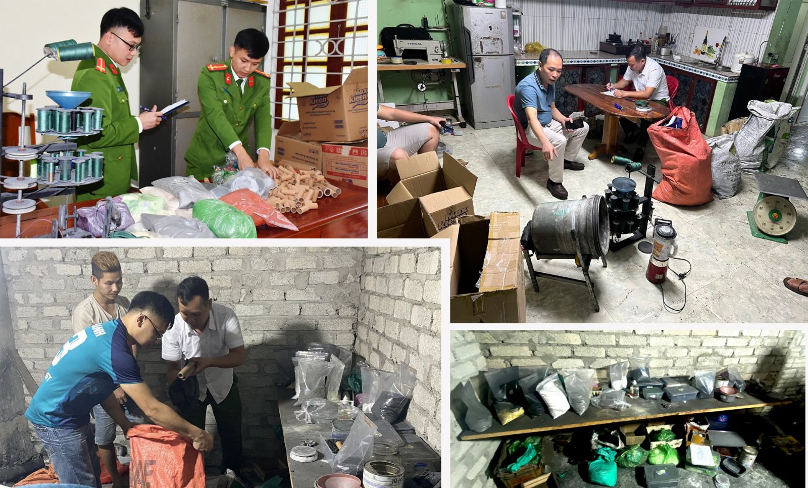 Lực lượng Công an phát hiện và thu giữ tại căn hầm bí mật của đối tượng Hoàng Xuân Thành nhiều vật liệu và máy móc dùng để sản xuất pháo trái phép