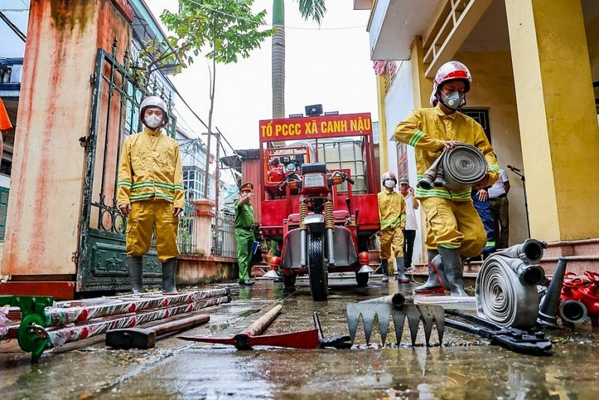 Mô hình xe ba gác chữa cháy tại huyện Thạch Thất (Hà Nội). (Ảnh: Thương Mến)